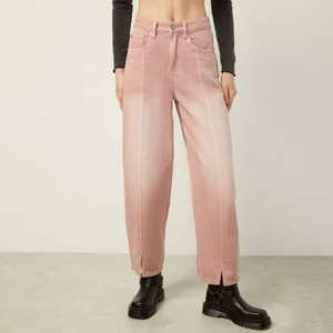 Trendy Pink Gradient Wash Jeans Women Low Rise Tapered Fit Front Seam Ankle Slit Trousers Y2K Street Fashion Bottoms