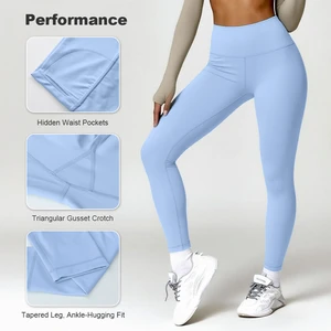 High Waist Yoga Leggings Side Pocket Women's Elastic Waist 4-Way Stretch Breathable Sweat-Wicking Ankle-Length Workout Pants Low
