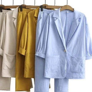European and American Women's Autumn Commuter Suit Loose Casual Fashion Jacket with Pants and Stand Collar Featuring Pockets