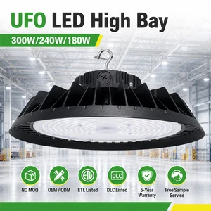 High Power IP65 Industrial 300W 240W 180W Aluminum LED Highbay UFO Light 3CCT 3Power Dimmable High Bay Lights for Warehouse