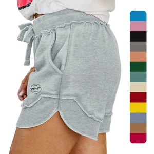 Custom Printed Logo Women's Plus Size Skorts Loose Mid Waist Bermuda Drawstring French Terry Solid Color Breathable 100% Cotton