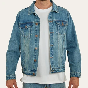 Hot Sale Breathable Coated Denim Jacket for Men's Long Sleeves Front Logo Winter 100% Cotton