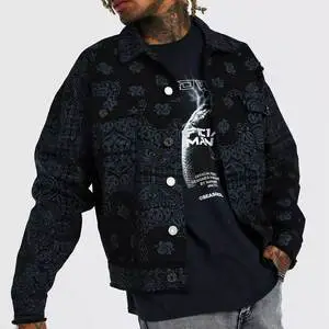 Men's Loose Style Camouflage Denim Jacket Custom Spring Front Logo for Wholesale