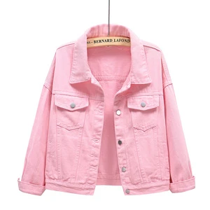 Hot Sale Women's Long Sleeve Denim Jacket Casual Top Button Decoration Cotton Plus Size Short Loose-Four Seasons Coat Front