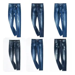 New Design European Men's Jeans Plus Size Loose Hop Printed Mid Waist Skinny Fit Denim Fabric Straight Style For Spring