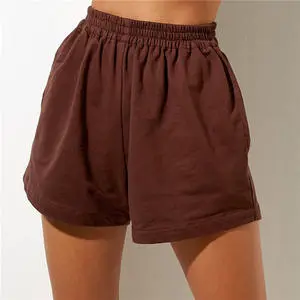 Wholesale Summer Casual Shorts Solid Color High Waist Elastic Loose Wide Leg Short Pants Sports Sweatpants Female Bottoms