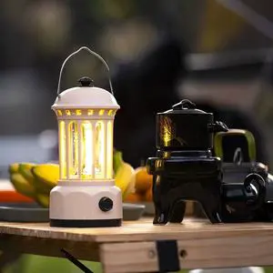 Portable Waterproof Yellow COB LED Camping Lanterns Retro Horse Design Battery-Powered Rechargeable Mini Climbing Lamp