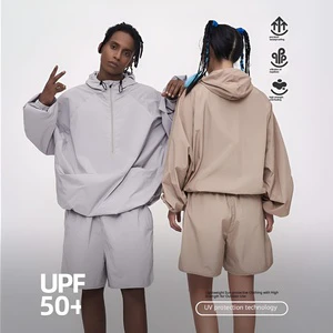 Unisex Thin Three-Proof Technology Sun Protection 100% Polyester Loose Fit Zipper Closure Hooded Jacket Spring/Summer Outdoor