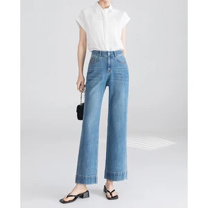 High Quality Cotton Polyester Blend Denim Custom Whisker Stretchy High Rise Slim Fit Blue Black Bootcut Flare Jeans For Women