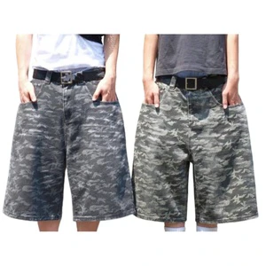 Custom Heavyweight Vintage Washed Camouflage Casual Baggy Jeans Denim Shorts for Men