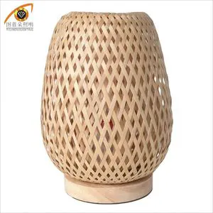 Modern Japanese Bamboo Table Lamp for Bedroom Bedside Handmade LED Night Light with Small Table
