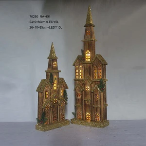 LED Lighted Wooden Church House for Decor Christmas Village Lemax with Lights Wholesale Factory Direct