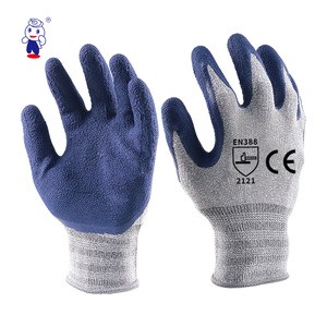 Anti-Slip Grip Abrasion Resistant Comfortable Grey Knit Palm Dipped Grip Glove Blue Crinkle Latex Coated Safety Work Glove