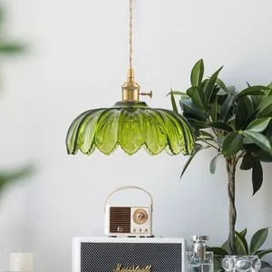 SIMIG Vintage Green Glass Pendant Light Fixtures Plug Hanging Lamp For Kitchen Island Bedroom Dining Living Room For Home Decor
