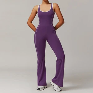 Hip-Lifting Flared One-Piece Yoga Suit Gathered Sports Jumpsuit with Hollowed-Out Back Bodysuit for Dance & Sports