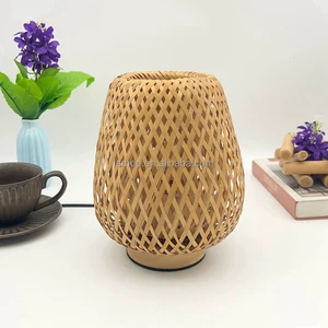 Bamboo Woven Table Lamp Soft Ambient Night Light for Bedroom Bedside Desktop and Home Decorative Use