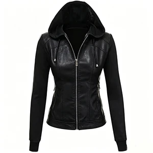 Custom Women's Faux Leather Patchwork Loose Moto Jacket Letter Print Casual Versatile Spring Autumn Zip Up