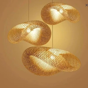 Modern Handmade Bamboo Weaving Design Lamp Asia Restaurant Hotel Hanging Lights Rattan Art Chandelier LED Bamboo Pendant Light