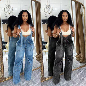 African Women's Overalls - Stylish Casual Wide-leg Denim Jumpsuit Suitable for All Seasons