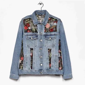 Trendy Women's Long Sleeve Floral Embroidered Pearls & Letter Breathable Cotton Denim Jeans Jacket for Winter