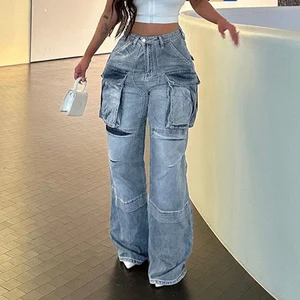 Wholesale High Quality Ladies Baggy Boyfriend Cargo Jeans Women'S Jeans 2024 Designer Denim Jeans for Women