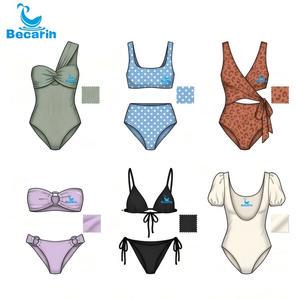 OEM Off Shoulder Twist Bikini Set Women High Waisted Swimwear Retro Style Bathing Suit Print Logo Factory Direct Vacation Wear