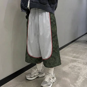 Manufacturer Custom Men's Oversized Capri Cropped Pants 3/4 Three-quarter Length Mesh Basketball Long Shorts Man