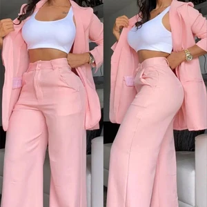 Wholesale Office Lady High Quality Elegant Plus Size Women's Sets Pink 2 Piece Suit Woman Set Jacket and Pants Set for Women