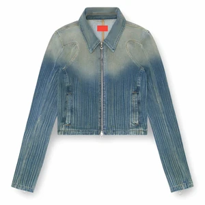 Customized Cropped Silhouette Denim Jacket Casual Brushed Sprayed Coats Y2K Heavyweight Acid Wash Women Outwear