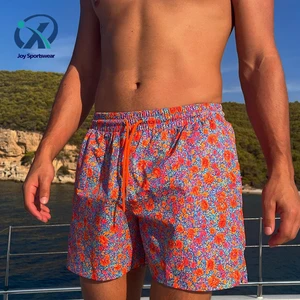 Mens Floral Print Swim Trunks Beach Shorts Drawstring Elastic Waist Bathing Suit Swimwear