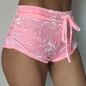 Women Velvet Drawstring Shorts Plus Size Casual High Waist Sexy Skinny Booty Shorts Feminino Pants Trousers