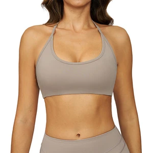 European American Style Brushed High Support Breathable Yoga Bra Halter Hollow-out Beautiful Back Women's Sports