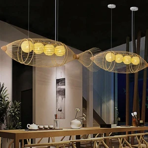 Chinese Woven Fish-Shaped Pendant Light Japanese Style Homestay Hotel Hot Pot Restaurant Bar Counter Bamboo