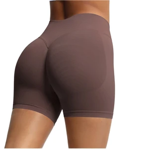 Women's Solid High Waist Seamless Plus Size Fitness Shorts with Four-Way Stretch Quick-drying Breathable Sports Shorts for Yoga