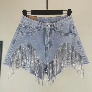 Summer Women's Denim Shorts Tassel Washed Jeans Shorts Slim-fit Denim Shorts for Women