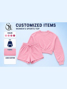 Custom Logo Private Label 100% Cotton Women Cropped Sweatshirt Shorts Set High Waist Loungewear 2 Piece Yoga Outfit 2026 Trend