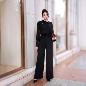 Jaquin Women's Elegant Black Pants | Straight-Fit High-Waist Design | Versatile Bottoms for Work or Smart Casual Looks