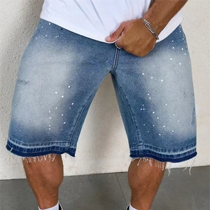 ZY Summer Distressed Frayed Edged Men Denim Shorts Custom logo Embroidery Loose Fit Jorts Casual Plus Size Jean Shorts for Men