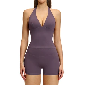 Breathable Women's V-neck Yoga Tank Top with Chest Pads High Elasticity Hollow Design Fitness Sports Gym Wear