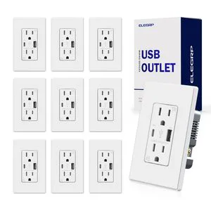 ELEGRP Ul Listed Type C Electrical Power USB Receptacle 15 Amp Type A Usb Wall Socket UL USB Charger Wall Outlet
