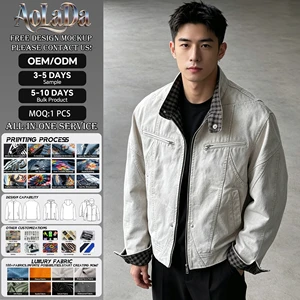 High Quality Men's Denim Jackets Designer Custom logo Apparel Cropped Flame Sleeve Streetwear Blue Jean Jacket Hip Hop Fashion