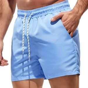 Hot Sale Custom Solid Men's Swim Shorts Quick Dry Eco-Friendly Beach Trunks with Front Logo Drawstring OEM Available
