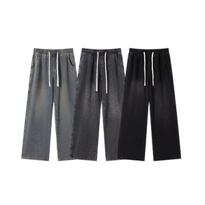 Men's Washed Denim Pants Summer New American Style Loose Casual Straight Mid Waist Trousers
