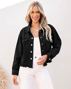 Stylish Women's Cropped Denim Jacket with Jeans Pocket Button Closure Cotton Outerwear Fashionable OEM Serviced