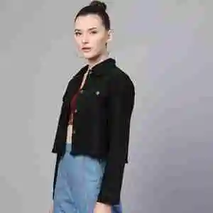 Stylish Women's Cropped Denim Jacket with Jeans Pocket Button Closure Cotton Outerwear Fashionable OEM Serviced Denim Jacket