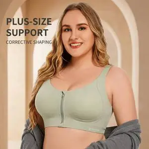 Front Zipper Seamless U-NECK Sports Bra No Trace Anti Gravity Thin Design Breathable Jelly Strip Anti Sagging Support Large