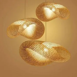 Natural Artistic Weaving Bamboo Rattan Hanging Ceiling Pendant Light for Restaurant