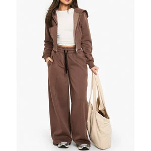 Casual Loose Nonwoven Flat Full Length Trousers Breathable Eco-Friendly Autumn Women's Navy Blue Slimming Straight Elastic High