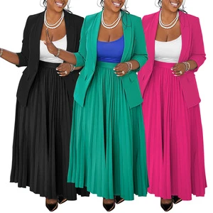 Women's Casual Business Suit with Solid Pattern Pleated Skirt Plus Size Fashion for Adults in Autumn Season