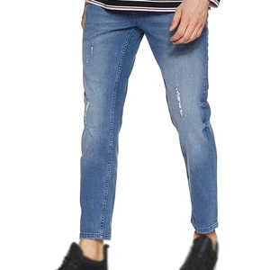 New Arrival Men's Blue Slim Jeans Urban Style Lightly Distressed Denim Pants Soft Comfortable Tapered Fit Trousers for Male Jean
